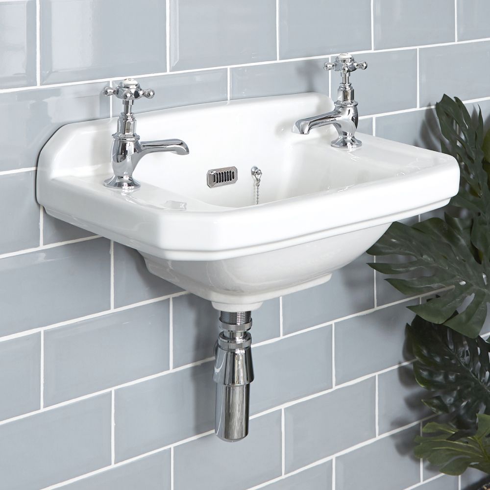 Retro-Hängewaschbecken, rechteckig – 515mm x 300mm, mit 2 Hahnlöchern – Richmond