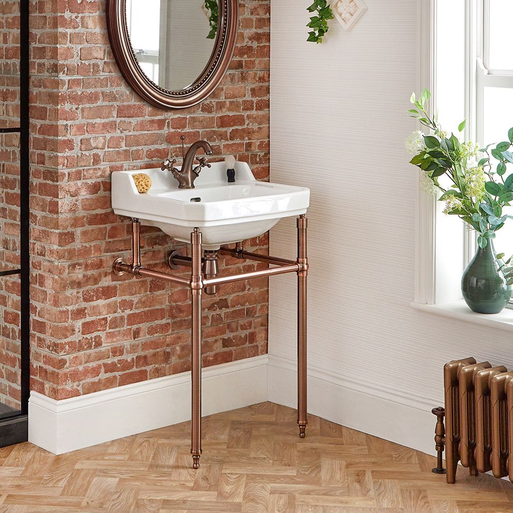 Retro-Waschbecken mit Gestell in Kupfer 560mm x 450mm, 1 Hahnloch – Richmond