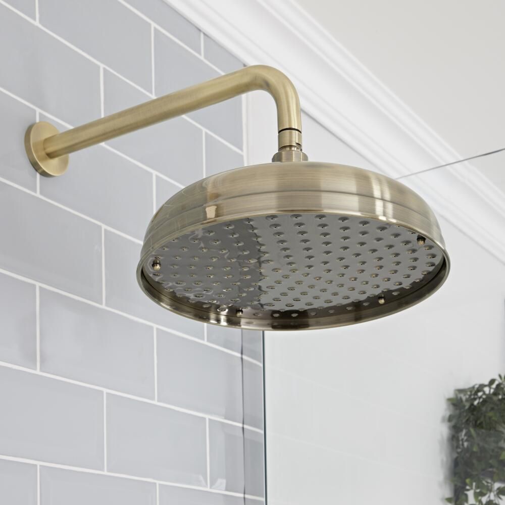 Retro-Duschkopf, 300mm, mit Wandarm - Gebürstetes Gold - Elizabeth
