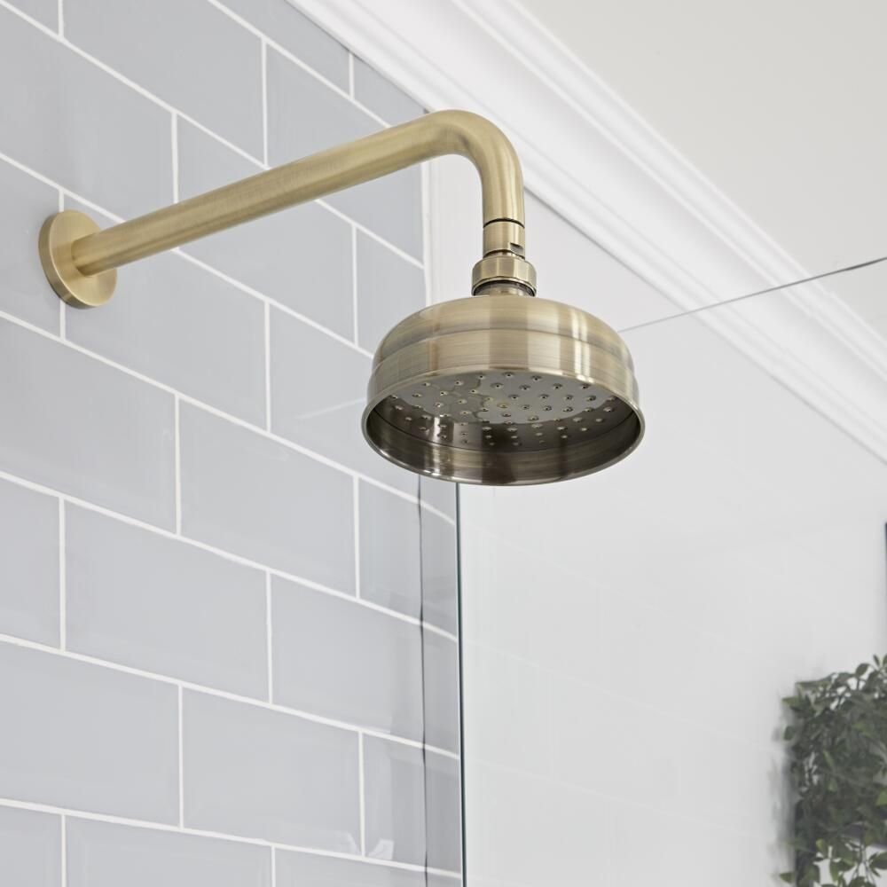 Retro 155mm Duschkopf Rund mit Wandarm, antikes Gold - Elizabeth