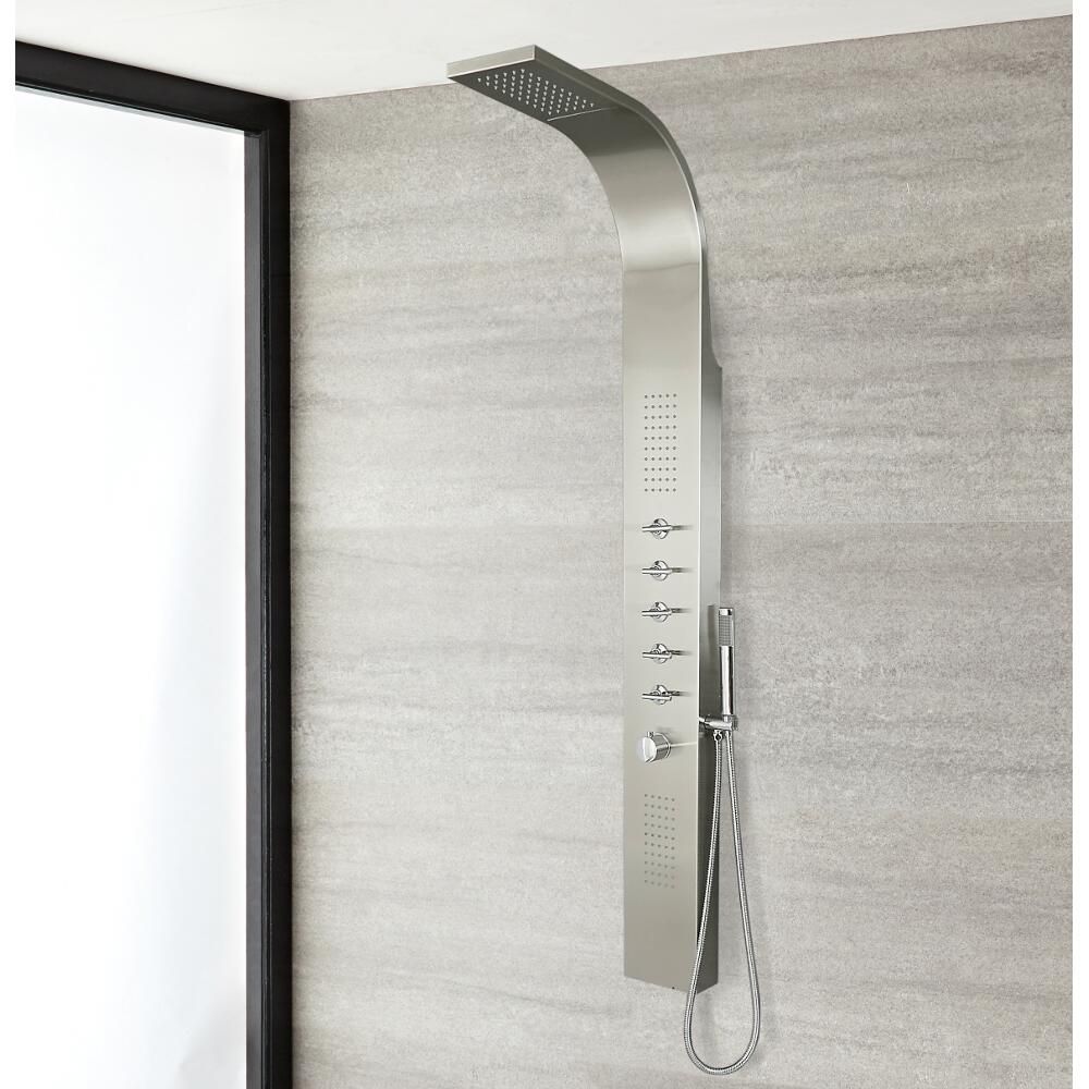 Duschpaneel mit Thermostat - mit Regen/Wasserfall-Duschkopf, Handbrause und Körperdüsen - Chrom - Niagara