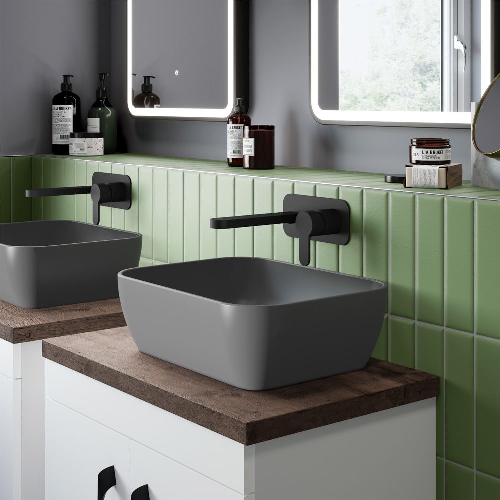 Aufsatzwaschbecken rechteckig 455mm x 325mm  (ohne Hahnloch) - Mattgrau