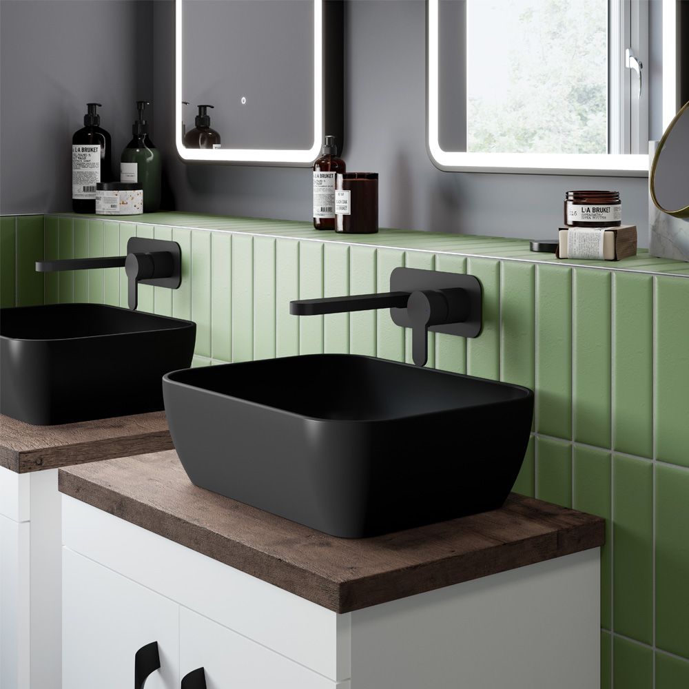 Aufsatzwaschbecken rechteckig 455mm x 325mm  (ohne Hahnloch) - Mattschwarz