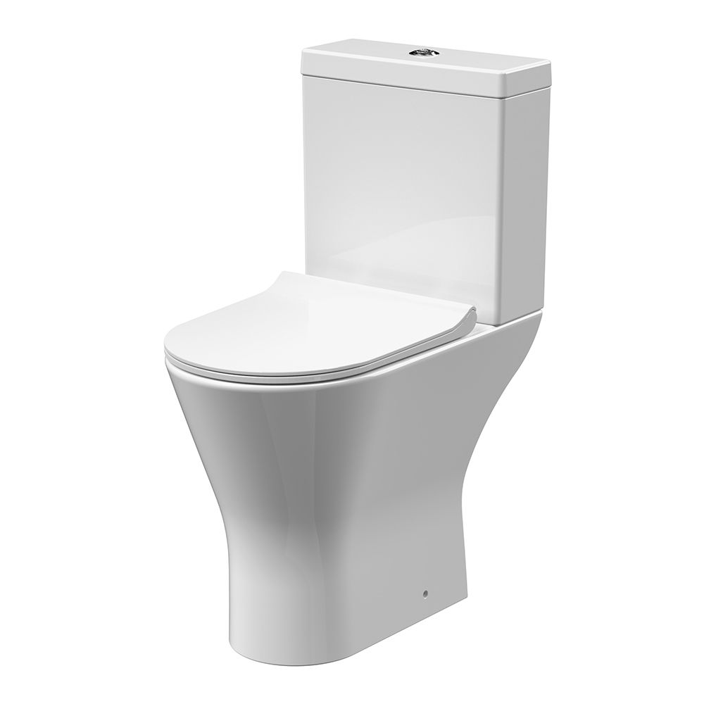 Rundes Stand-WC erhöht mit aufgesetztem Spülkasten - Spülrandlos inkl. Sitz mit Absenkautomatik