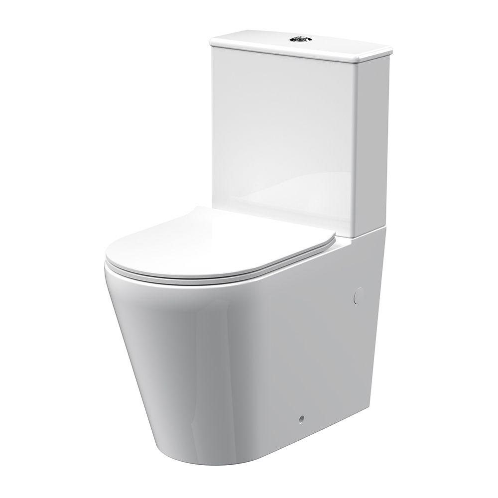 Rundes Stand-WC mit aufgesetztem Spülkasten inkl. Sitz mit Absenkautomatik