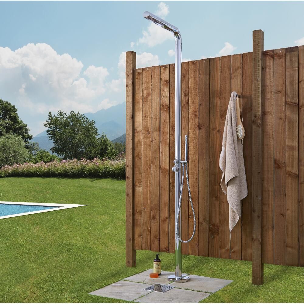 Moderne Freistehende Gartendusche mit Handbrause, Chrom - Lugo
