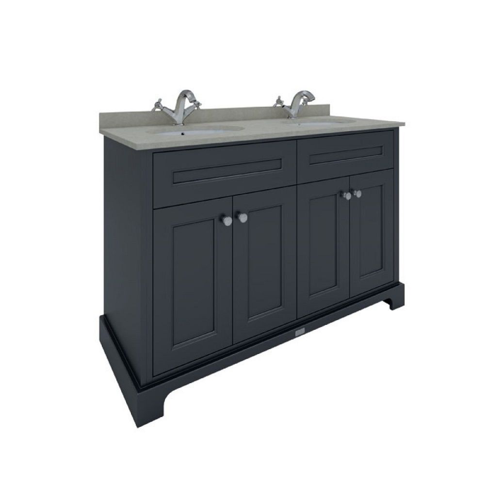 Traditioneller Doppelwaschtisch mit Unterschrank und Waschbecken, Ablage Grau, 1200mm – Farbe und Anzahl der Hahnlöcher wählbar – RAK Washington x Hudson Reed