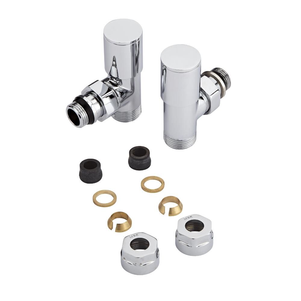 Heizkörperwinkelventil Manuell Chrom inkl. Multiadapter für 14mm Kupferrohre im Set