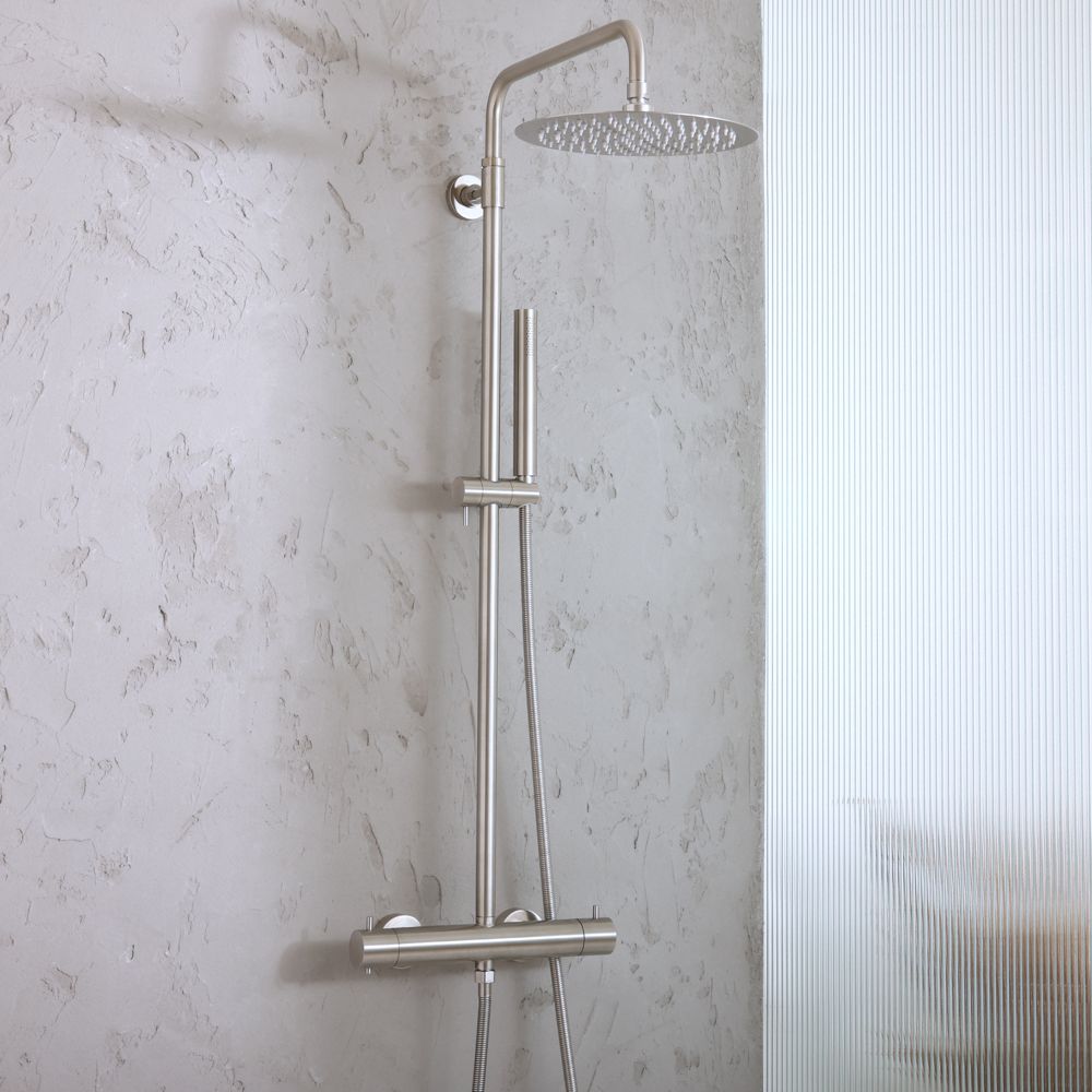 Thermostatische Duschsäule inkl. rundem Duschkopf und Handbrause – Farbe wählbar - Elements