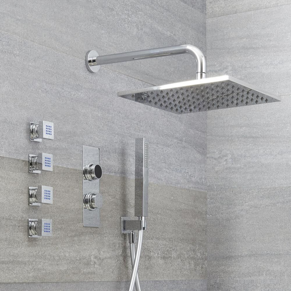 Digitale 3-Wege Dusche mit quadratischem Duschkopf, Körperdüsen & Handbrause