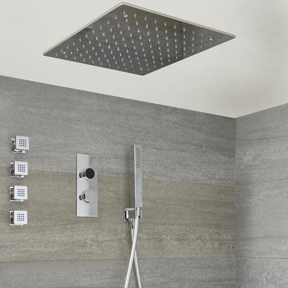Digitale 3-Wege Dusche inkl. 500x500mm Decken-Duschkopf, Körperdüsen & Brause - Narus