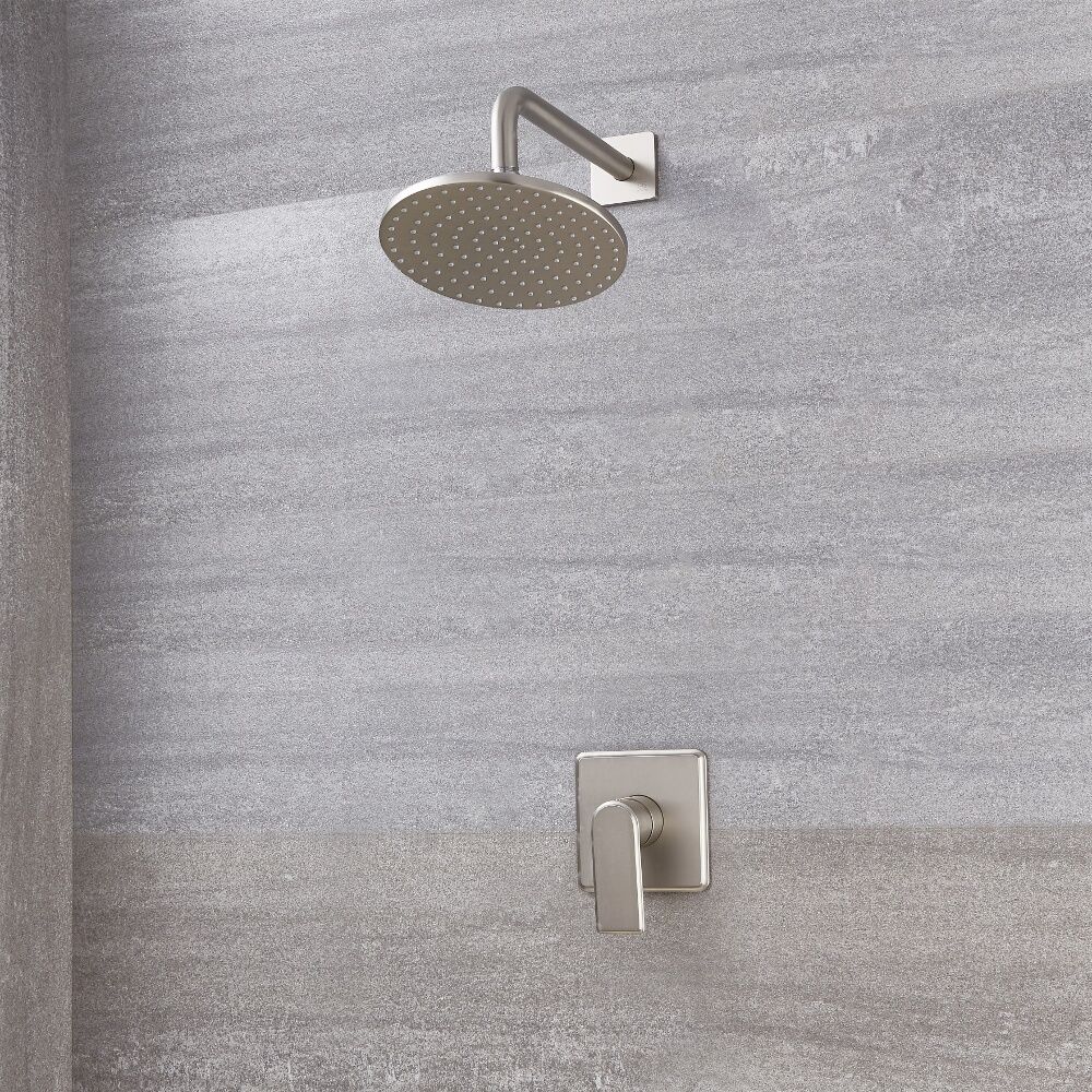 Unterputz-Einhebelmischer mit rundem 188mm Wand-Duschkopf - gebürstetes Nickel - Aldwick