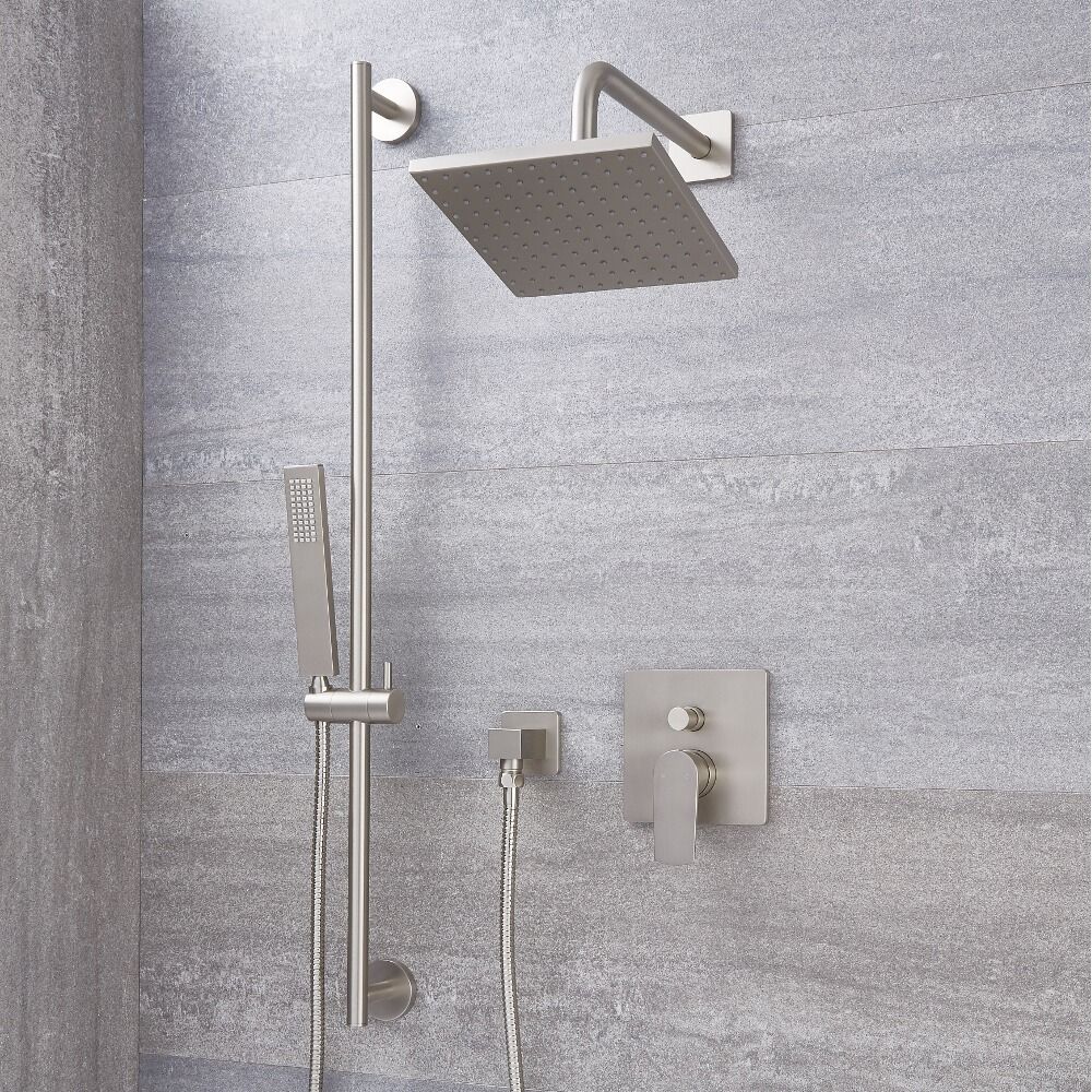 Harting Einhebel-Duscharmatur mit Umschalter mit 200mm Kopf und Duschstangenset - Gebürstetes Nickel