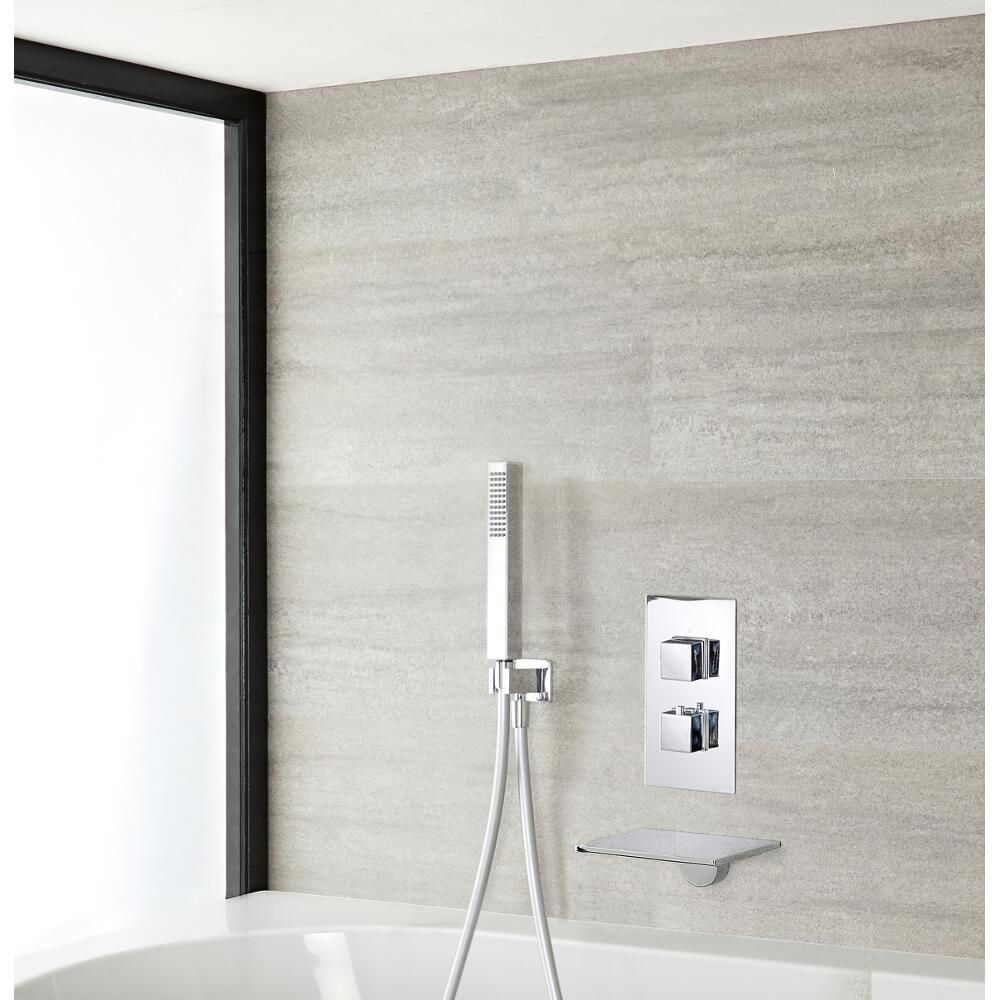 Dusch- und Badesystem mit Thermostat und Umsteller – mit Handbrauseset und Wasserfall-Wanneneinlauf – Chrom - Kubix