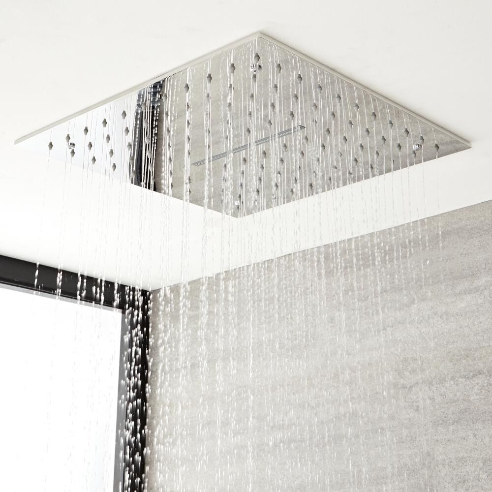 Unterputz Regen-Duschkopf mit Wasserfall, Edelstahl 400x400mm Chrom - Kubix