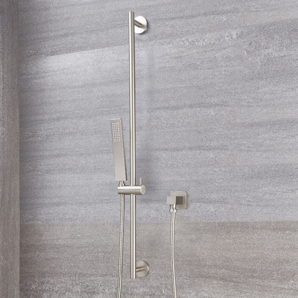Duschstange mit eckiger Brause - Gebürstetes Nickel