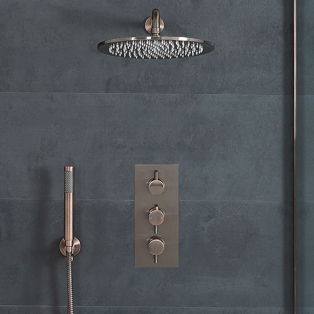 Thermostatische Dusche inkl. Duschkopf und Handbrause, gebürstete Bronze - Amara