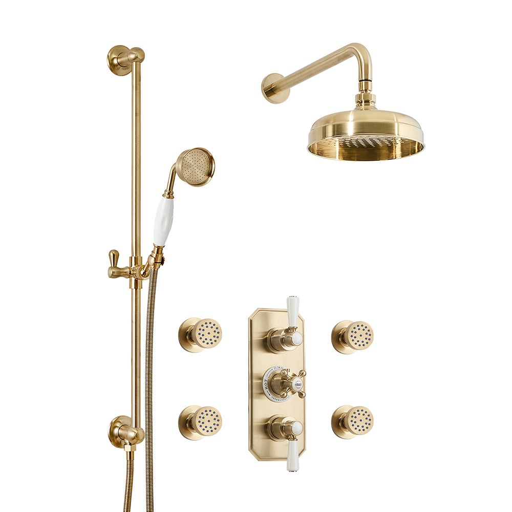 Ölgeriebenes Bronze Duschsystem Mit Thermostat – 30,5 Cm Regendusche, Körperdüsen, Handbrause, Inkl. Ventil