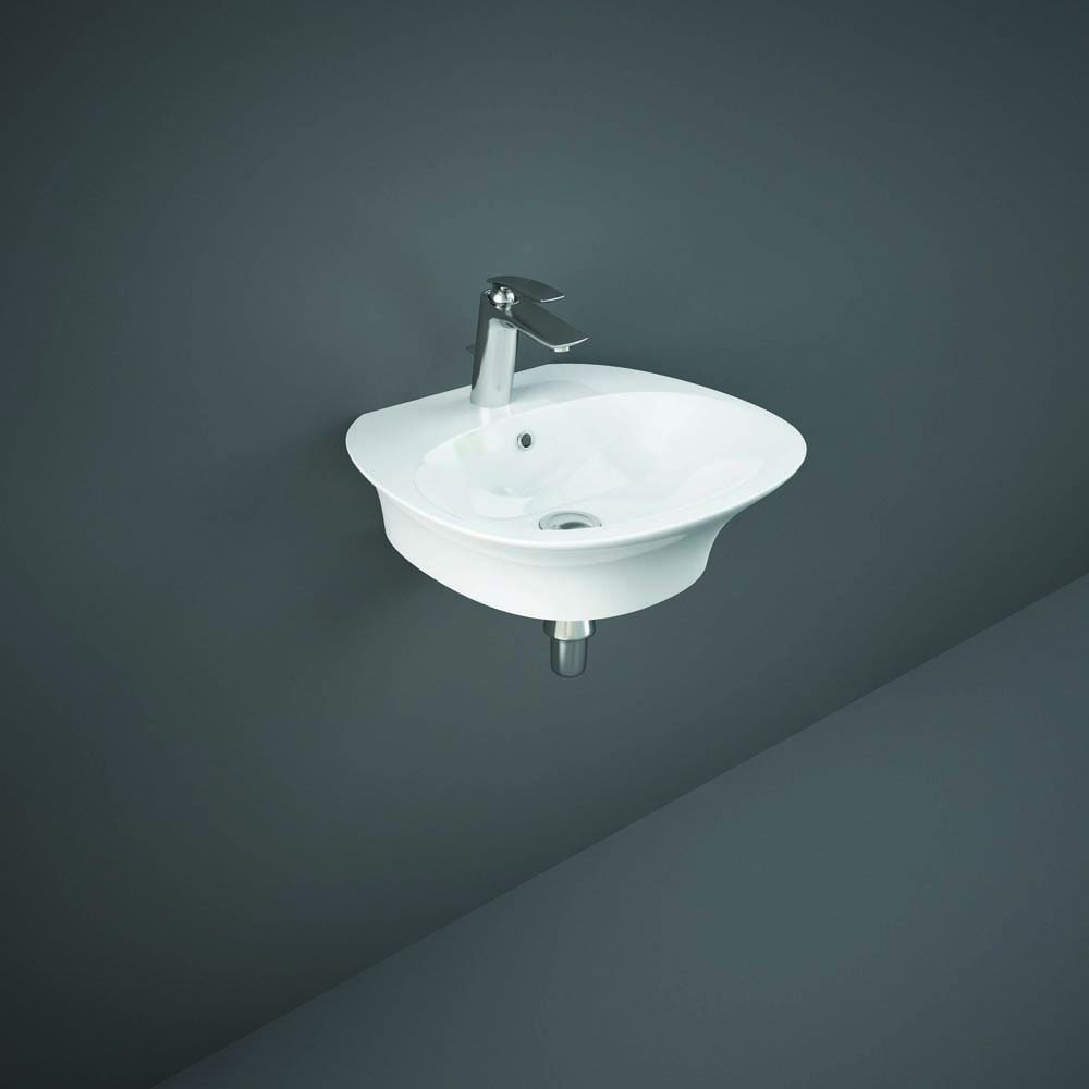 Hängewaschbecken, oval, 500mm x 460mm, 1 Hahnloch – Glanz-Weiß – RAK Sensation x Hudson Reed