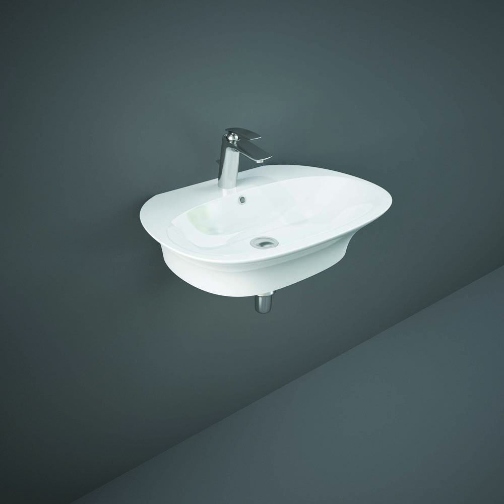 Hängewaschbecken, oval, 600mm x 460mm, 1 Hahnloch – Glanz-Weiß – RAK Sensation x Hudson Reed