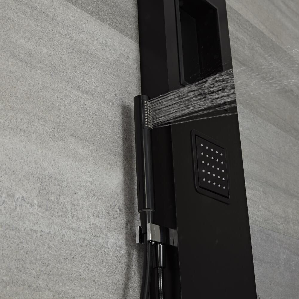 Thermostat-Duschturm Mit Regendusche & Handbrause – 3-in-1-System, Edelstahl, Schwarz, Inkl. Ablage!