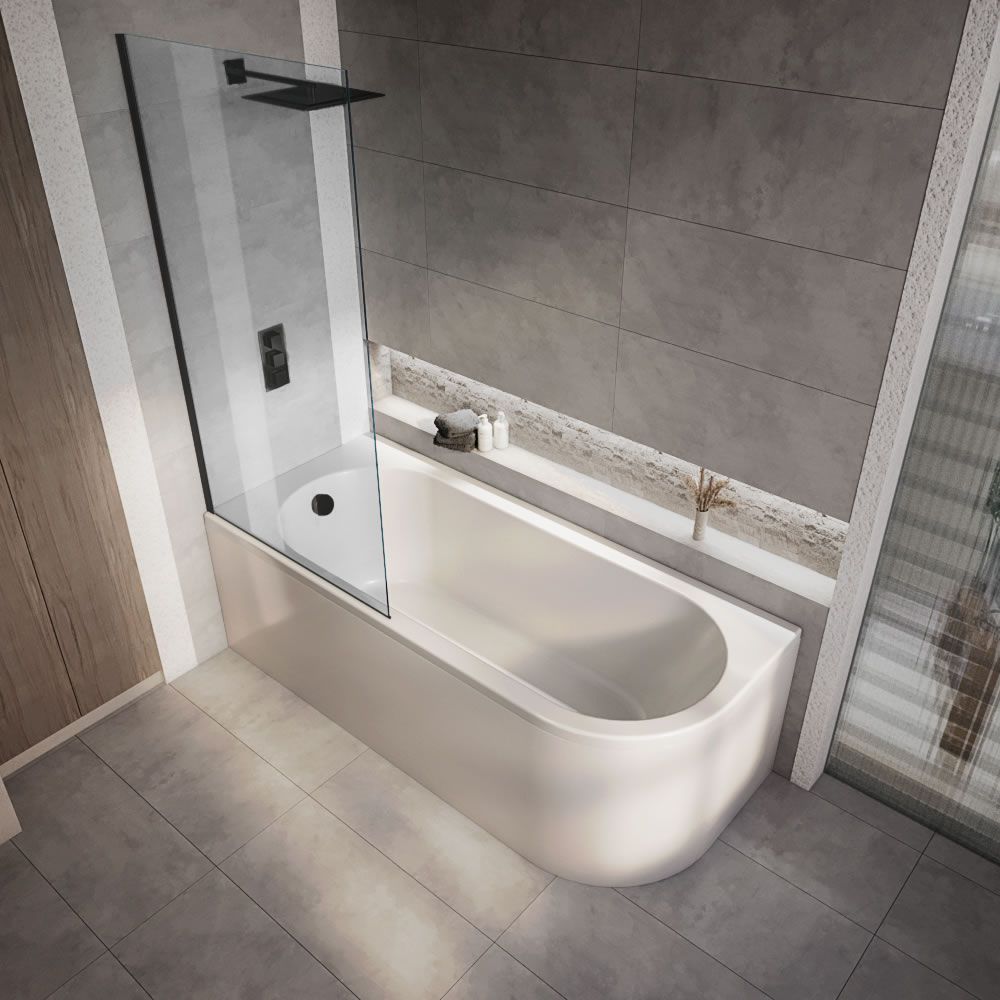 Eckbadewanne inkl. Badewannenaufsatz in Schwarz 1700mm x 725mm – Links- oder Rechtsbündig – Otterton