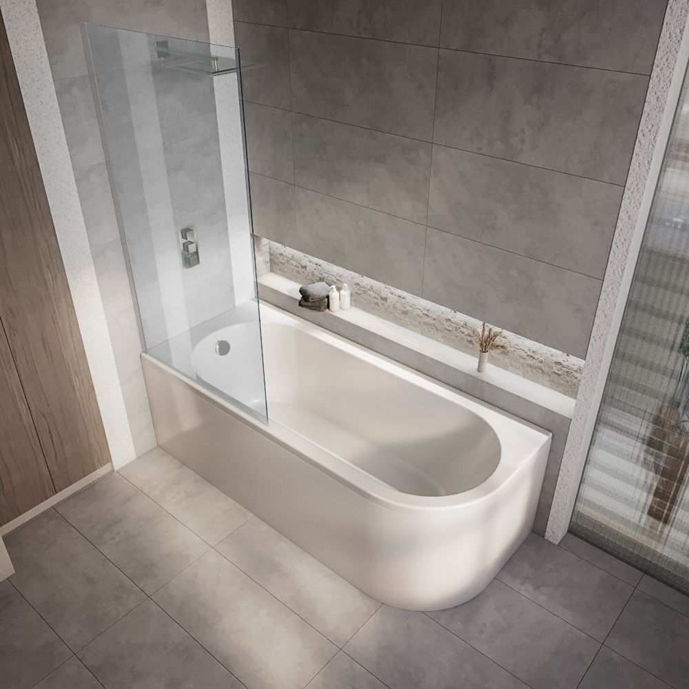 Eckbadewanne inkl. Badewannenaufsatz in Chrom 1700mm x 725mm – Links- oder Rechtsbündig – Otterton