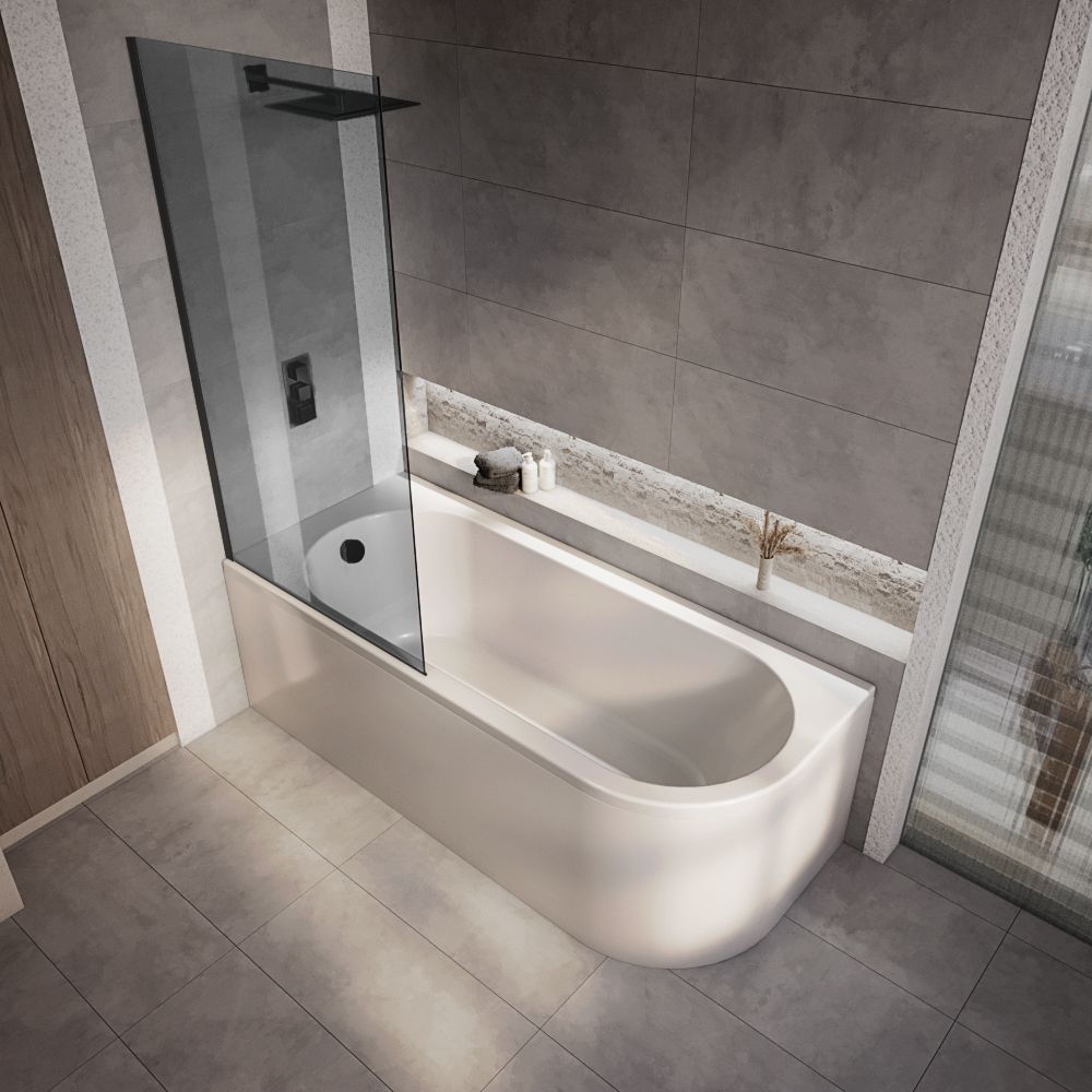 Eckbadewanne inkl. Badewannenaufsatz mit getöhntem Glas 1700mm x 725mm – Links- oder Rechtsbündig – Otterton