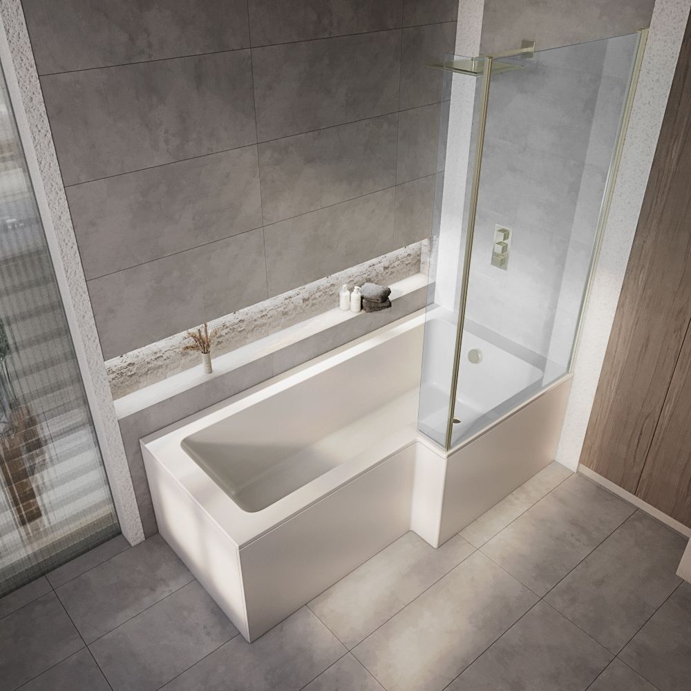Duschbadewanne inkl. Badewannenaufsatz in antikem Messing Rechts- oder Linksbündig – Größe, Seiten- & Endverkleidung wählbar – Sandford