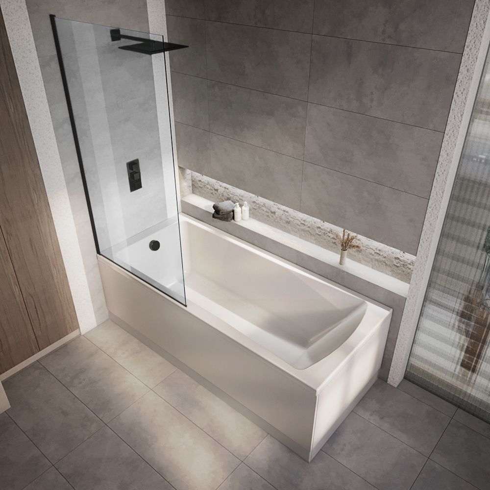 Duschbadewanne inkl. Badewannenaufsatz in Schwarz – Größe, Seiten- & Endverkleidung wählbar – Sandford
