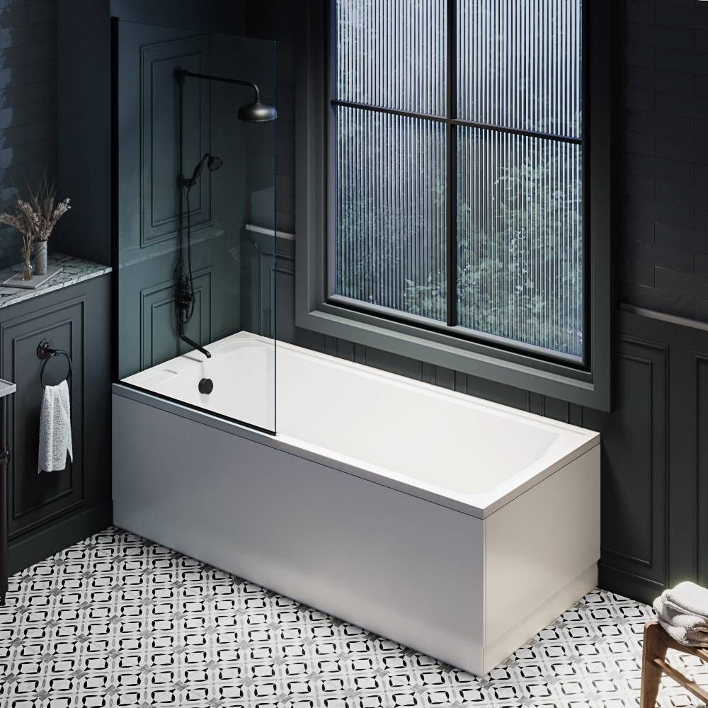 Traditionelle Duschbadewanne inkl. Badewannenaufsatz in Schwarz – Größe, Seiten- & Endverkleidung wählbar – Richmond