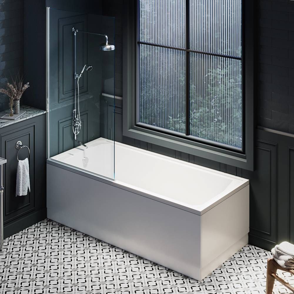 Traditionelle Duschbadewanne inkl. Badewannenaufsatz in Chrom – Größe, Seiten- & Endverkleidung wählbar – Richmond