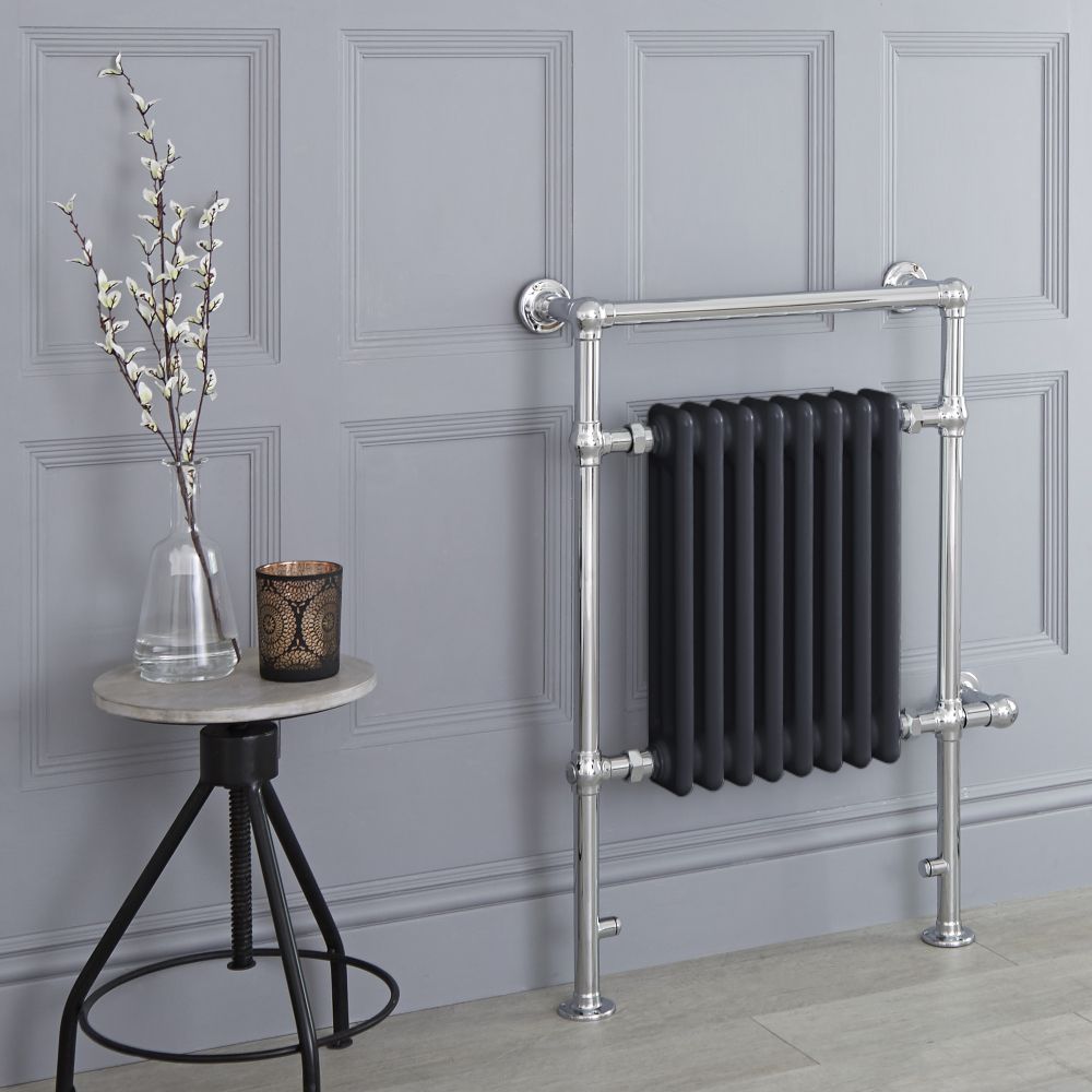 Anthrazit traditioneller Handtuchheizkörper, elektrisch, 930mm x 620mm x 155mm mit 600W Heizstab - Elizabeth