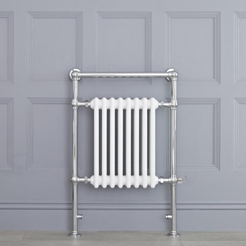Weißer traditioneller Handtuchheizkörper, elektrisch, 930mm x 620mm x 155mm mit 600W Heizstab - Elizabeth