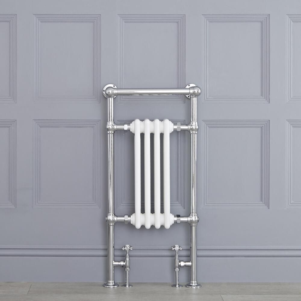 Traditioneller Handtuchheizkörper mit Handtuchstange | 930mm x 452mm - Chrom,Weiß - Elizabeth