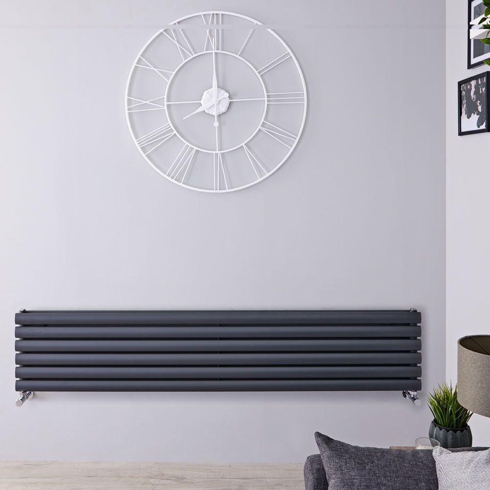 Design Heizkörper Horizontal Anthrazit 354mm x 1780mm 1324W (doppellagig) - Revive