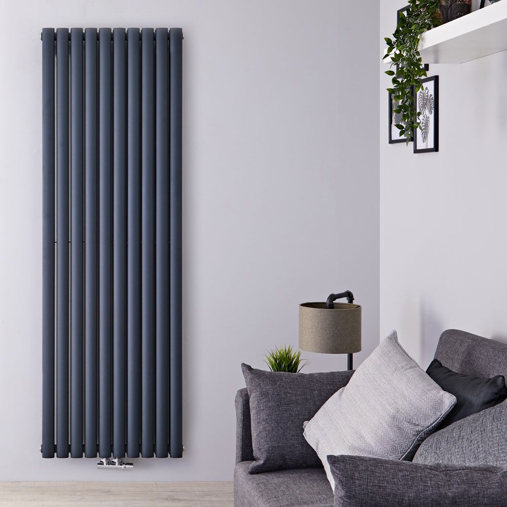 Design Heizkörper Mittelanschluss Vertikal Anthrazit 1780mm x 590mm 1931W (doppellagig) - Revive Caldae