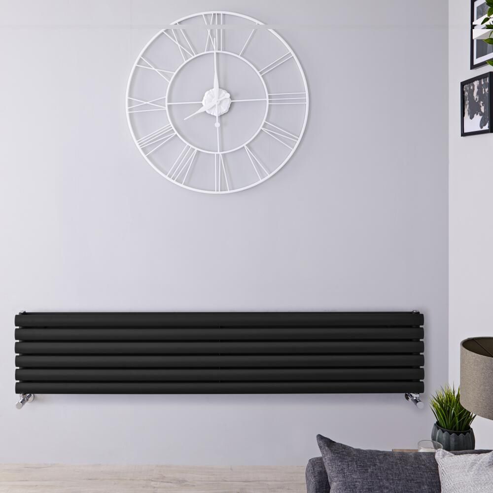 Design Heizkörper Horizontal Mattschwarz 354mm x 1780mm 1324W (doppellagig) - Revive