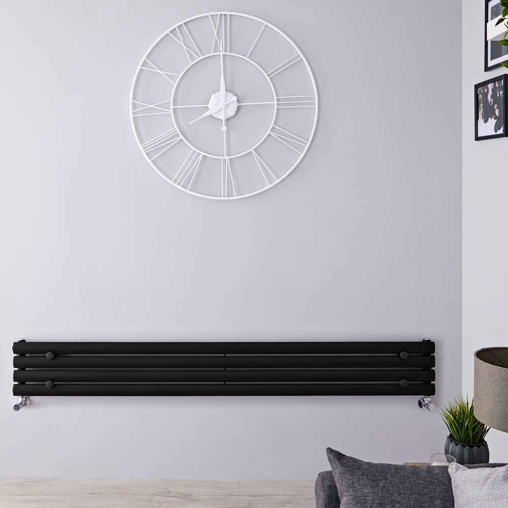 Design Heizkörper Horizontal Schwarz 236mm x 1780mm 646W (einlagig) - Revive Slim