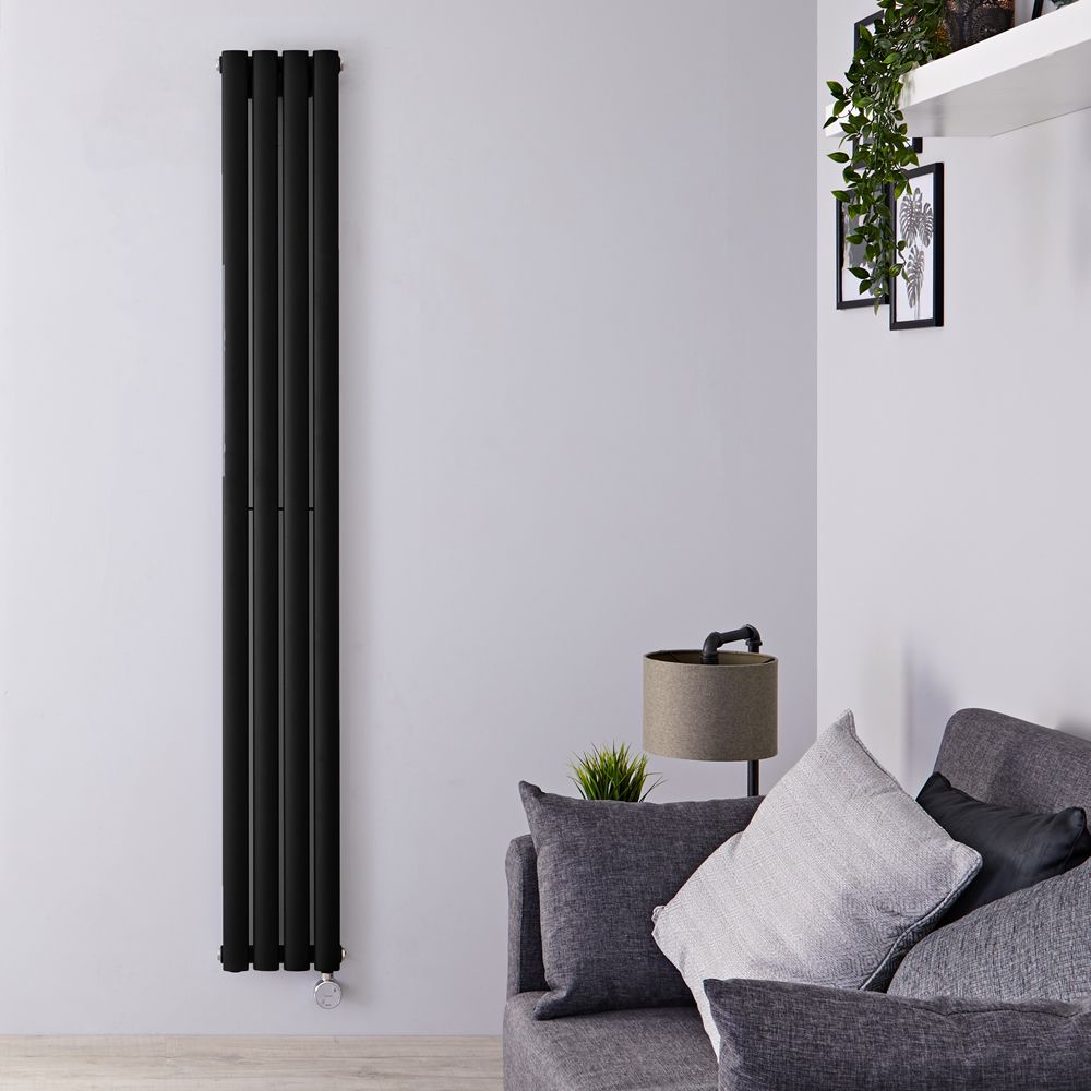 Elektrischer Design Heizkörper Vertikal (einlagig) Matt-Schwarz 1780mm x 236mm inkl. 800W Heizelement - Revive