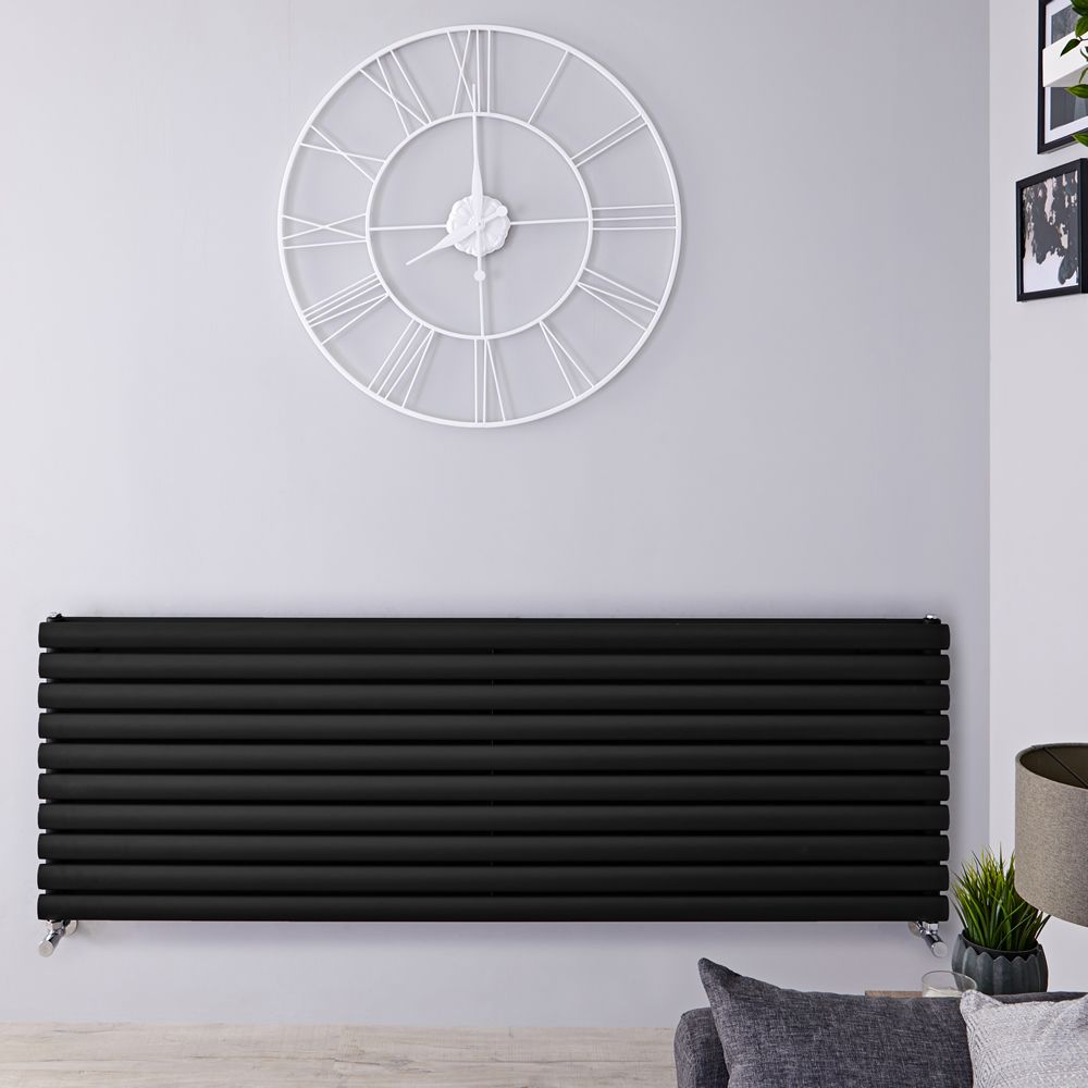 Design Heizkörper Horizontal Mattschwarz 590mm x 1780mm 2066W (doppellagig) - Revive