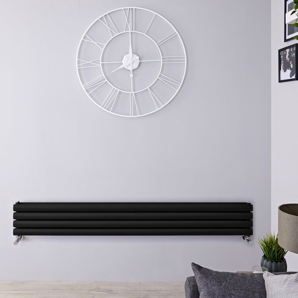 Design Heizkörper Horizontal Schwarz 236mm x 1780mm 920W (doppellagig) - Revive Slim