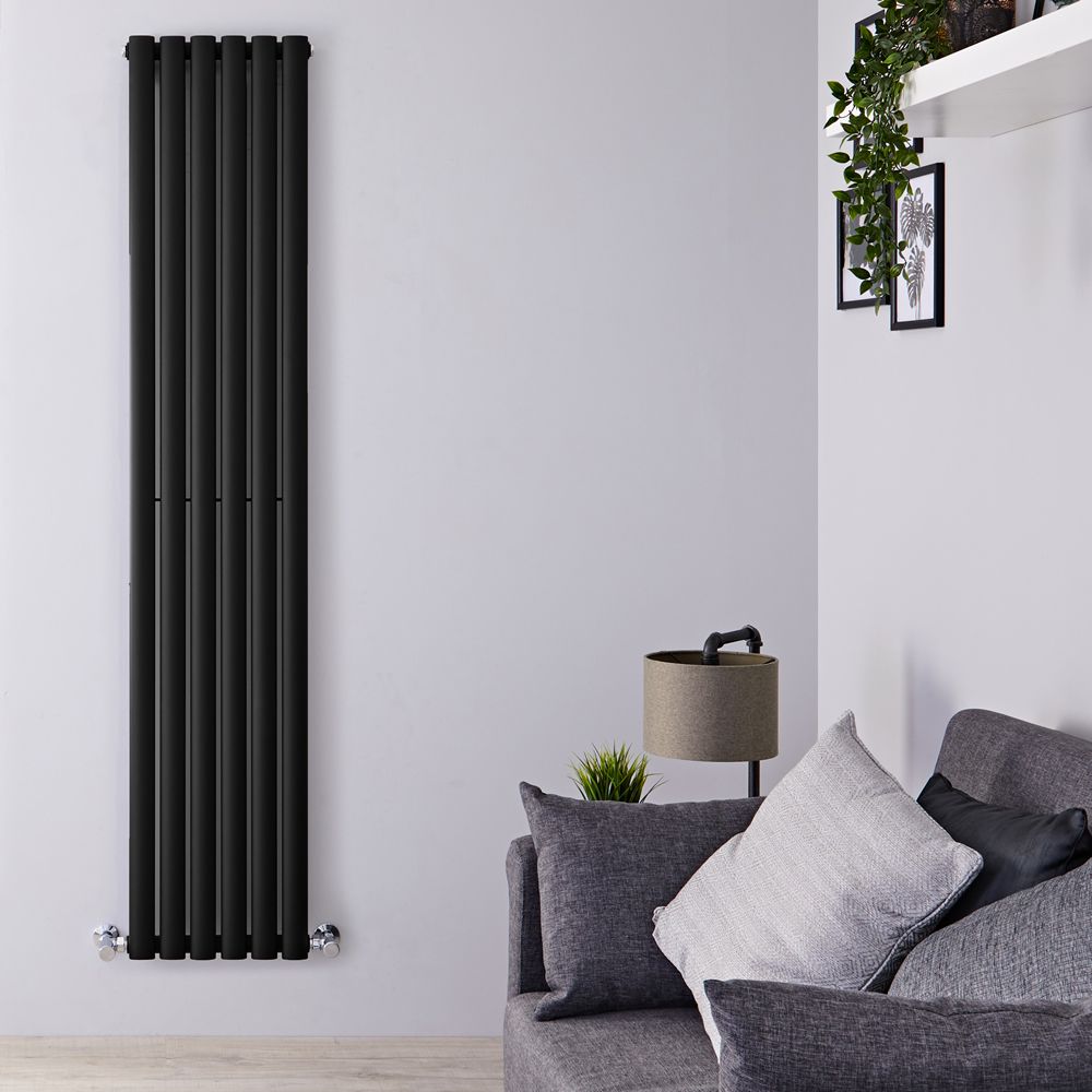 Design Heizkörper Vertikal Mattschwarz 1780mm x 354mm 892W (einlagig) - Revive