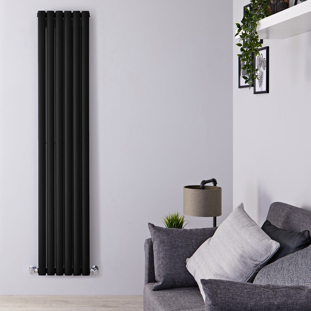 Design Heizkörper Vertikal Mattschwarz 1780mm x 354mm 1401W (doppellagig) - Revive