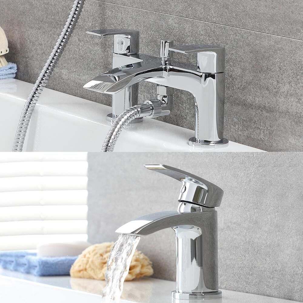 1-Loch-Einhebelmischer und 2-Loch-Wannenrandarmatur - inkl. Handbrausenset - Chrom - Razor
