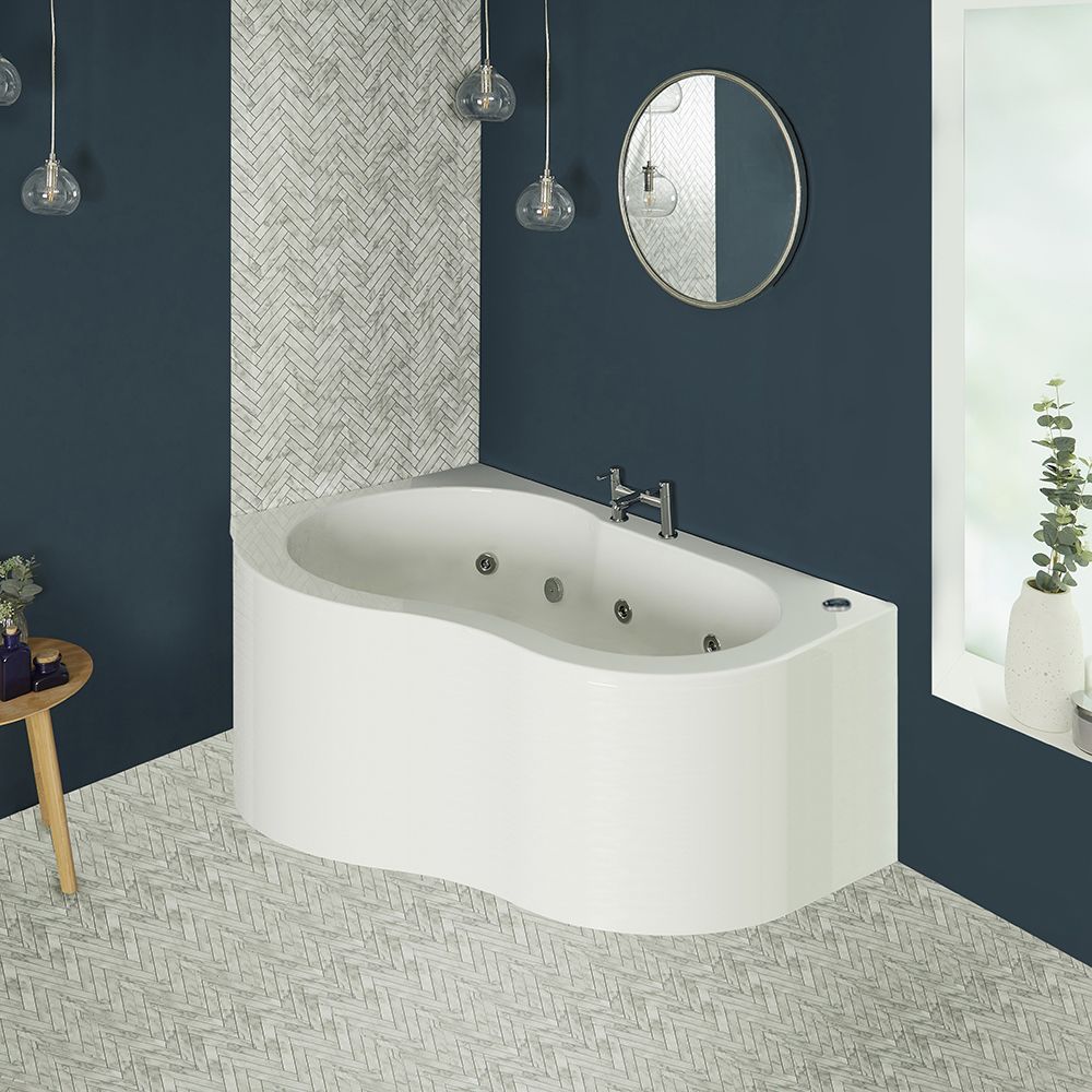 Whirlpool-Eckbadewanne 1500mm x 1000mm, mit Schürze, Weiß –  links- oder rechtsbündig – Ashbury