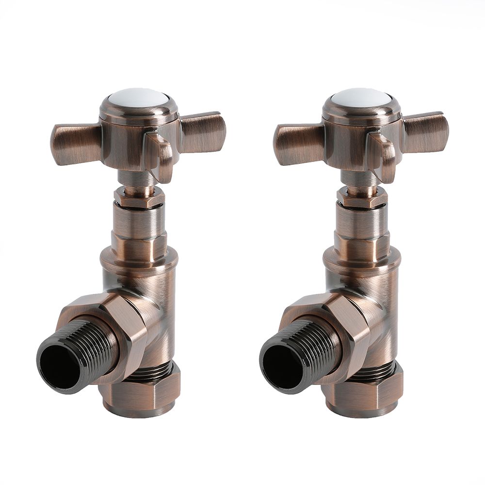 Abgewinkeltes Heizkörperventil (Paar) für 15mm Kupferrohre - gebürstete Bronze