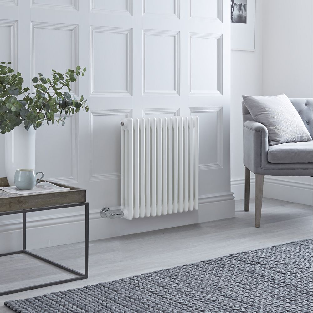 Elektrischer Gliederheizkörper (3 Säulen) Horizontal Weiß 600mm x 605mm inkl. 800W Heizelement, Auswahl an WLAN-Thermostat - Regent