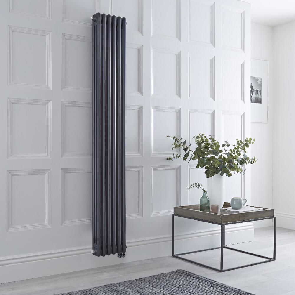 Elektrischer Gliederheizkörper (3 Säulen) Vertikal Anthrazit 1800mm x 290mm inkl. 1200W Heizelement, Auswahl an WLAN-Thermostat & Kabelabdeckung - Regent