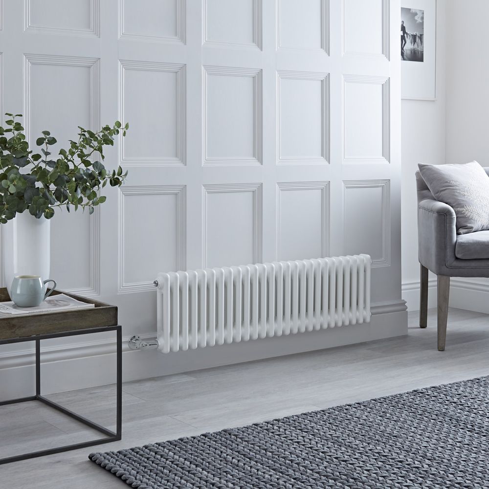 Elektrischer Gliederheizkörper (2 Säulen) Horizontal Weiß 300mm x 1190mm inkl. 800W Heizelement, Auswahl an WLAN-Thermostat - Regent